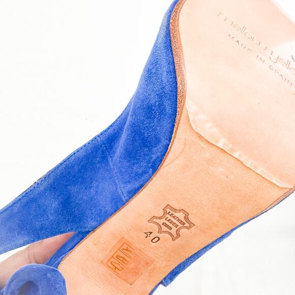 Mellow Yellow Blue Suede Peep Toe Pump Bow Accent Slingback Size 40 Mint Paris - Picture 4 of 6